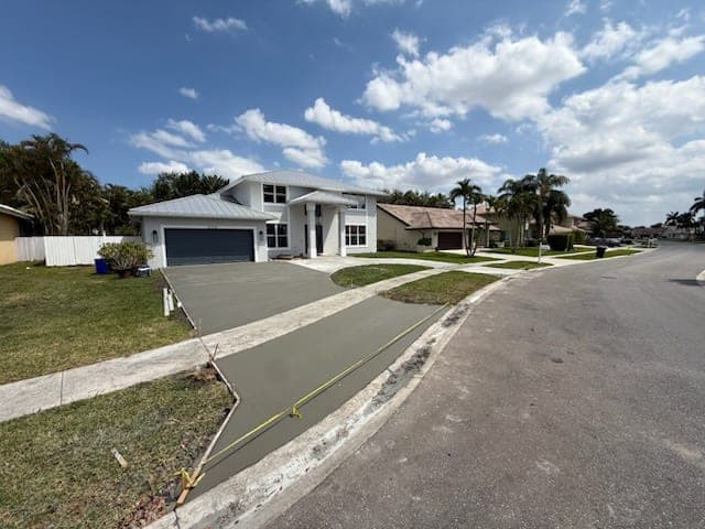 Fresh driveway concrete pour