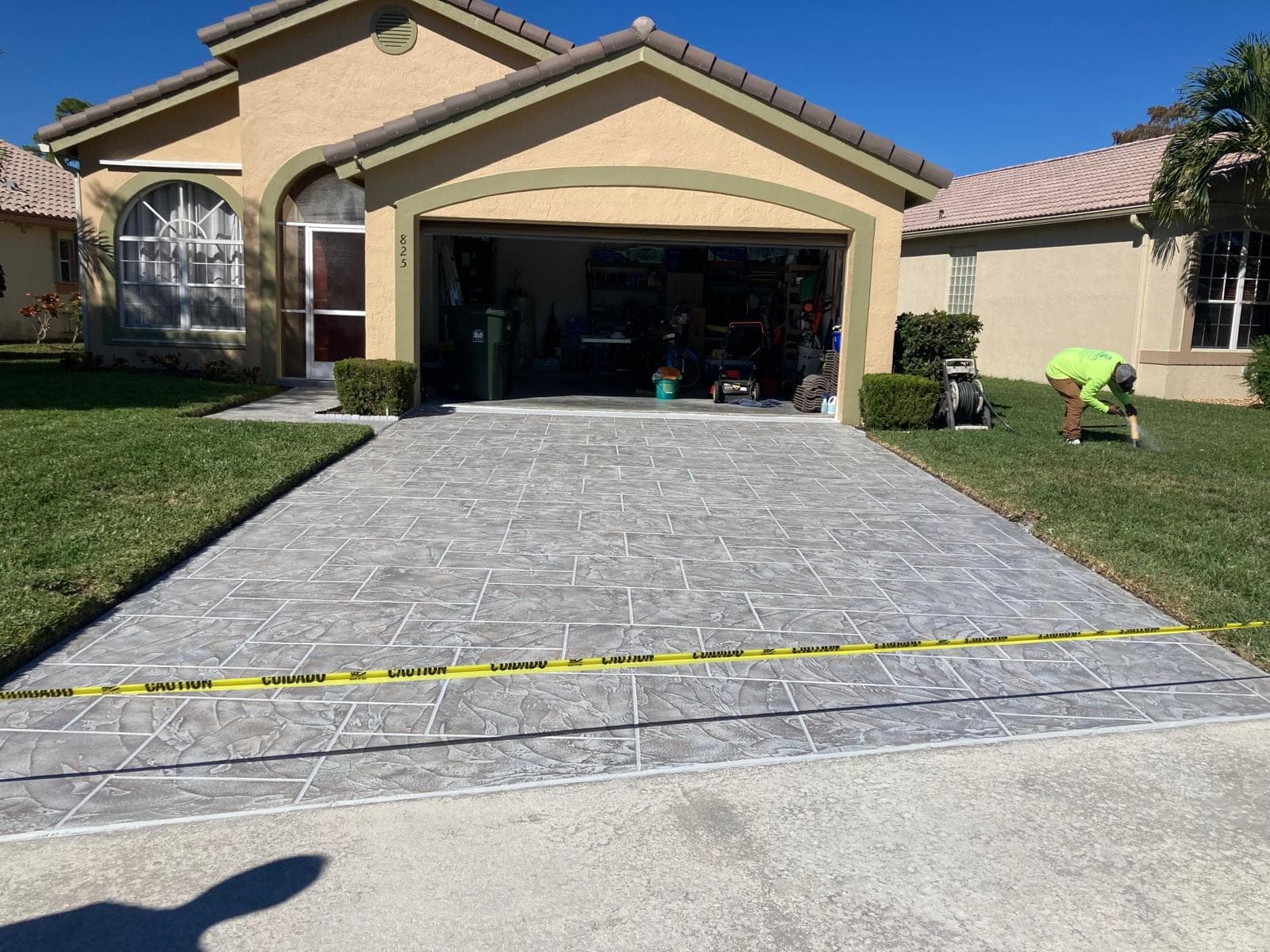 Grey tile stamped overlay entry