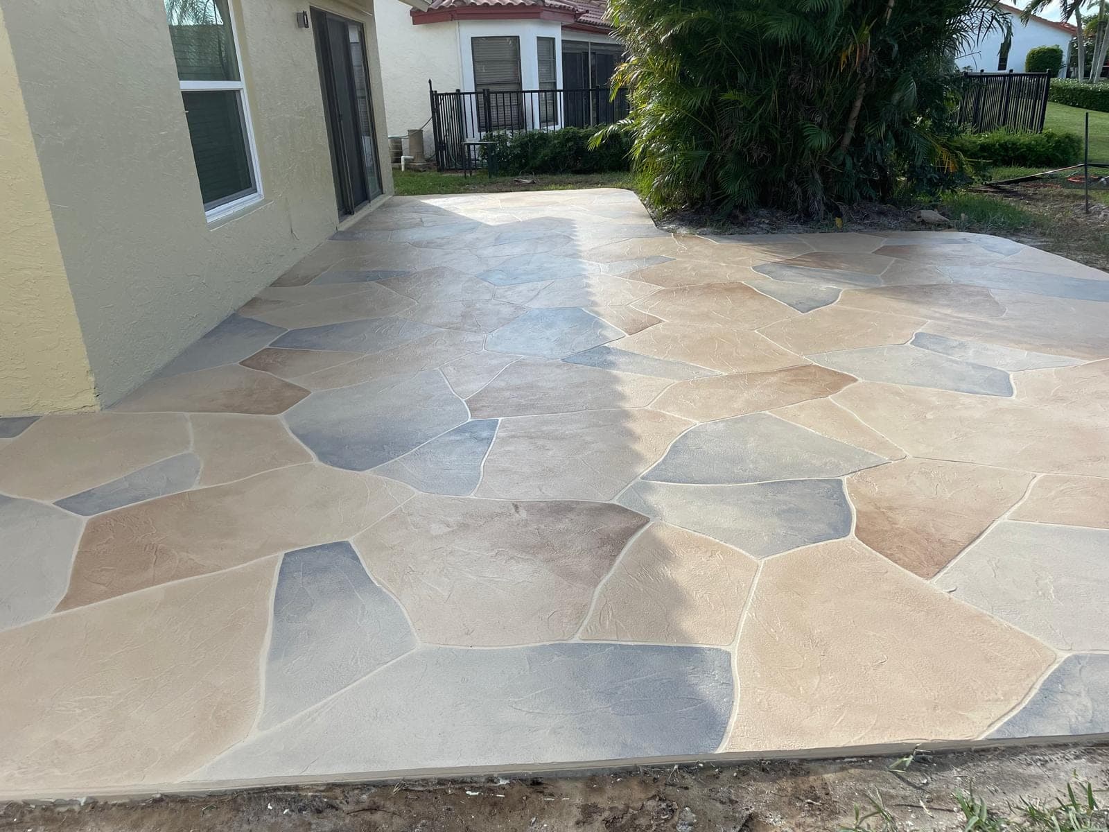 Stamped patio with landscape border